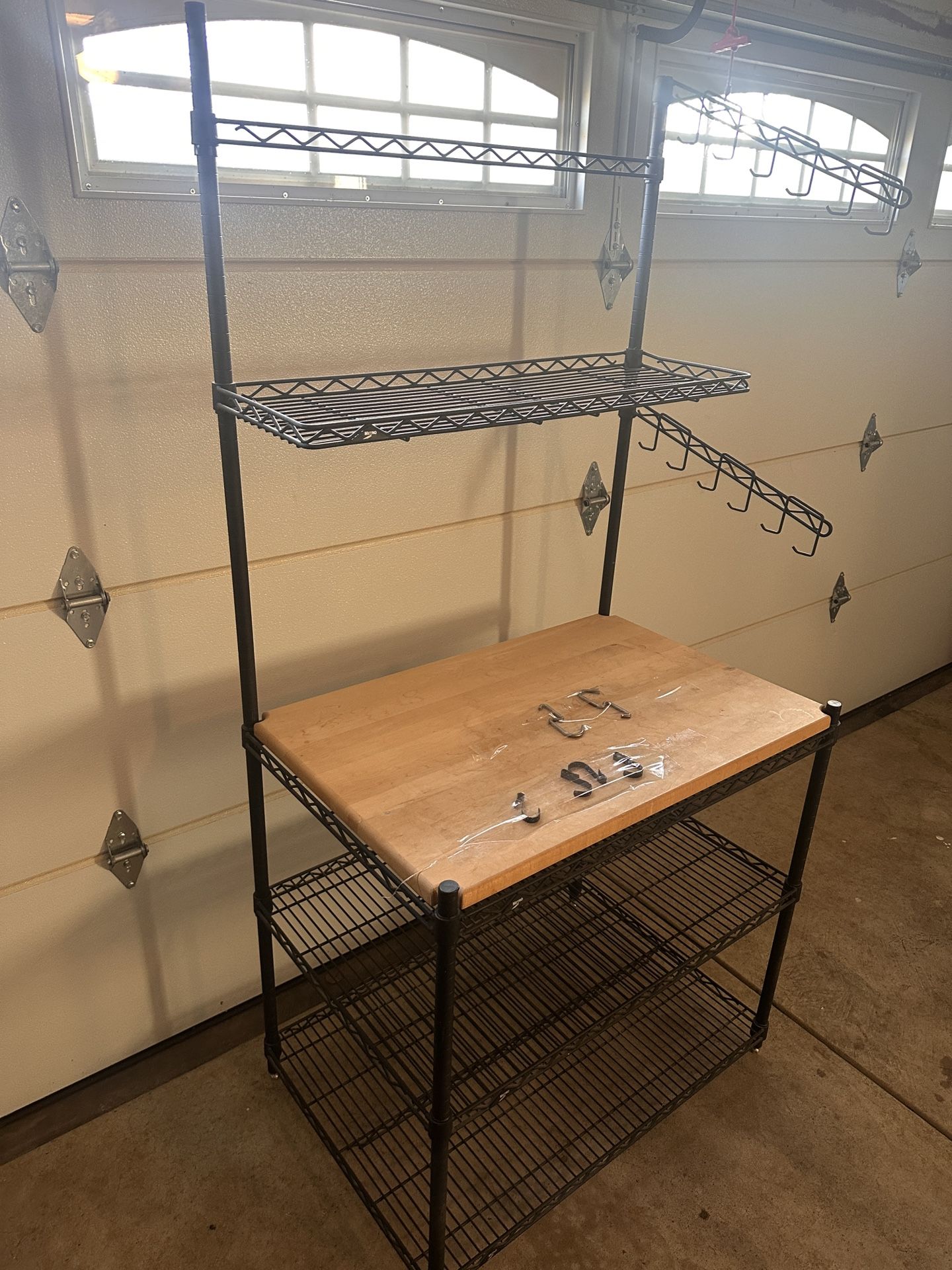 Kitchen Bakers Rack , Kitchen Microwave Stand with cutting board and pot hanger