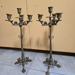 Set of two vintage bronze candelabra heavy READ