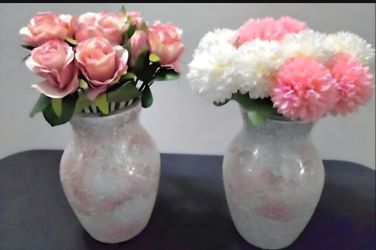*** JUST REDUCED *** Mosaic Vases w Faux Roses or Chrysanthemums ($45 EACH) @ Lasting Creations