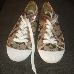 COACH Zorra Gold Sequin Sneakers 

