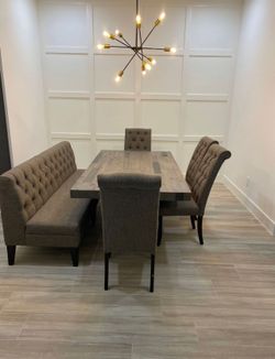 Farmhouse Dining Table with Chairs and Bench