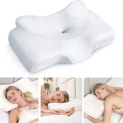 Cervical Pillow for Neck Pain Relief, Hollow Design Odorless Memory Foam Pillows with Cooling Case, Adjustable Orthopedic Bed Pillow for Sleeping, Con