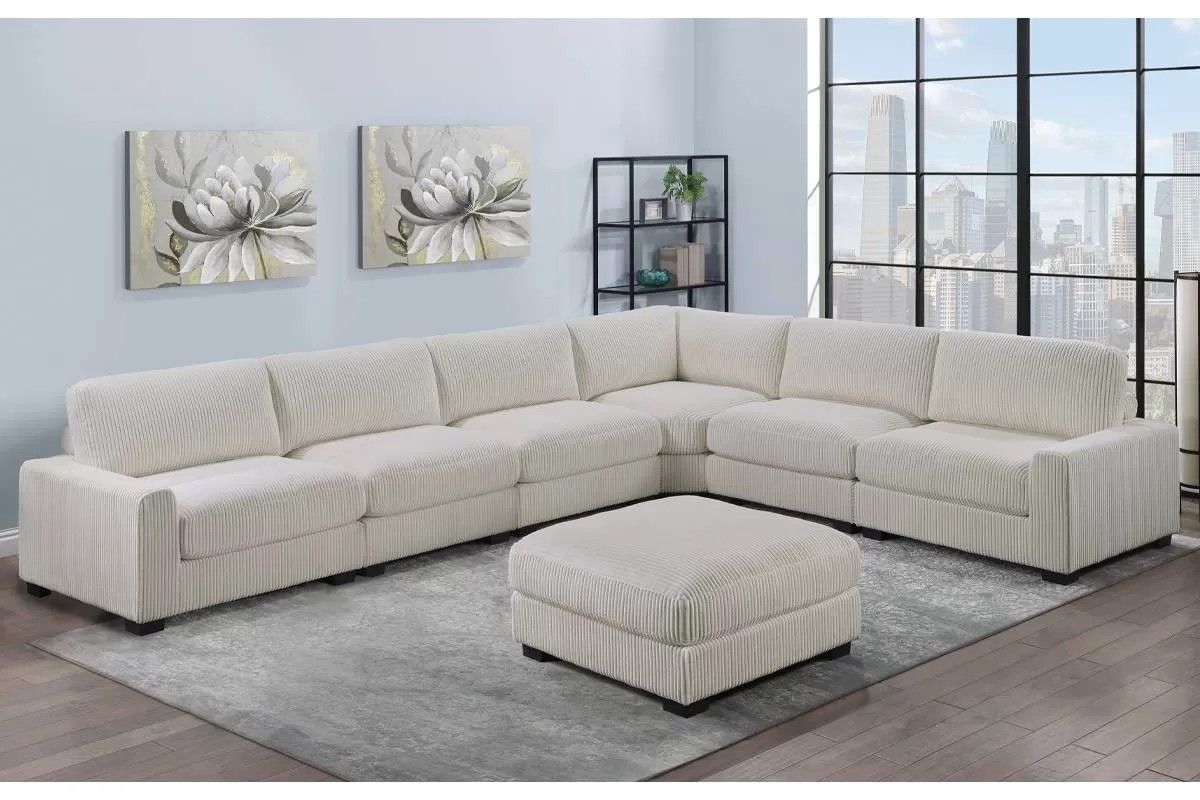 Brand New Beige Corduroy Modular Sectional Sofa w Ottoman