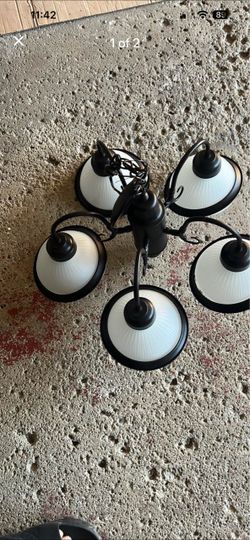 5-Light Black Chandelier with White Glass Shades