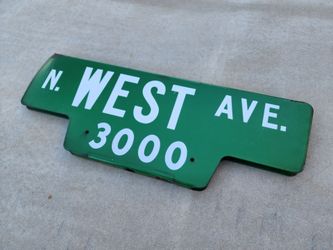 Old Double Sided Porcelain N. West Ave. Green & White Vintage Sign