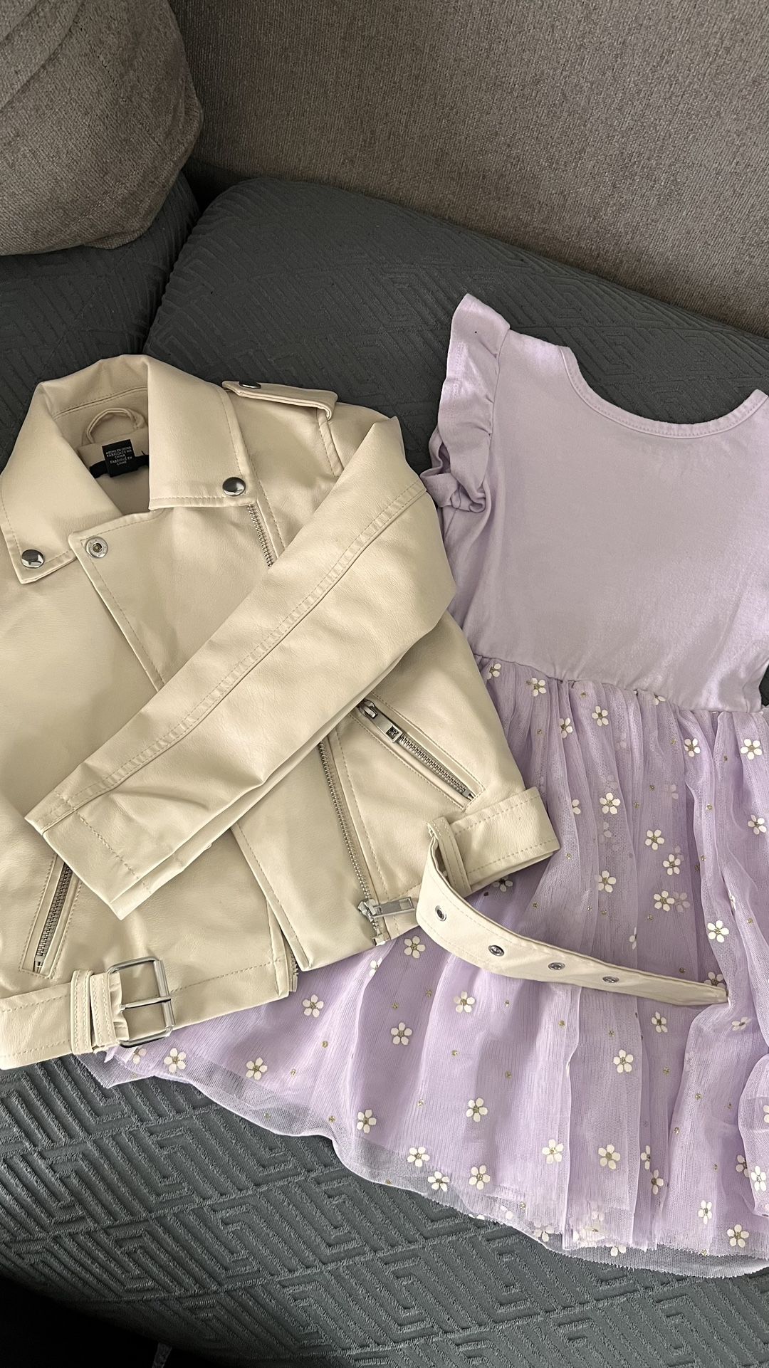 Set: Girl Leather Jacket With Dress