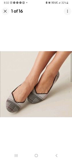 Rothy's The Flat Women's Size 6 Grey Glen Plaid Round Toe EUC