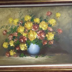 Robert Cox Signed Vintage Oil Canvas Floral Still Life 43” X 31 1/2”