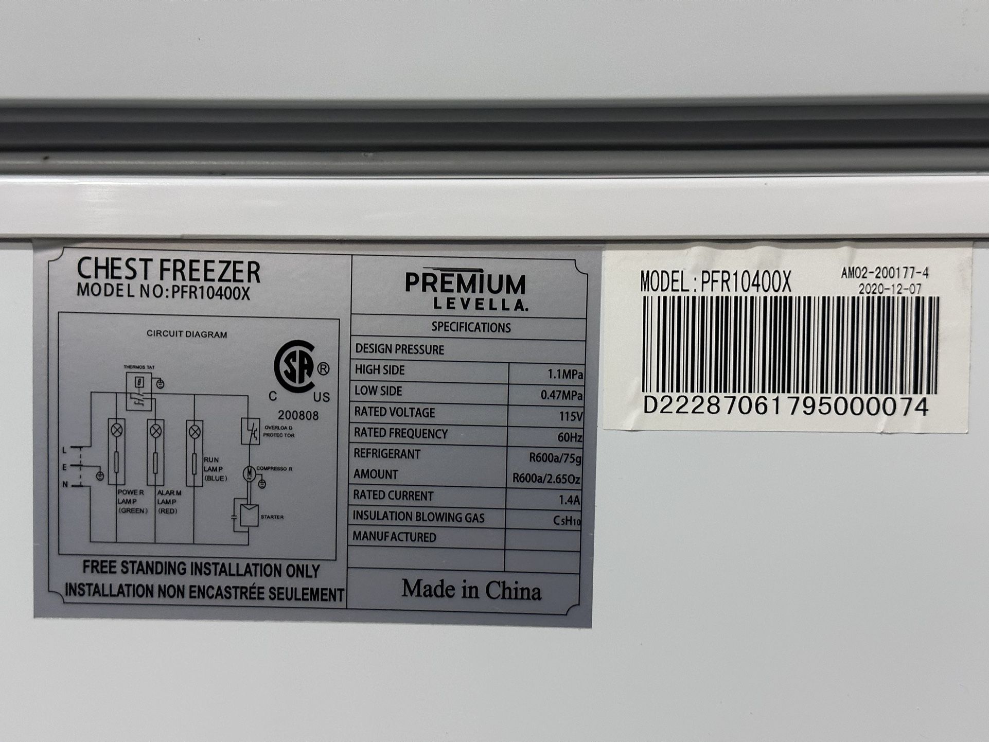 Premium Levella PFR10400X 10 Cu ft Chest Freezer in White