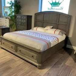 Gray Storage Bedroom Set Queen or King Bed Dresser Nightstand Mirror Lavonia 