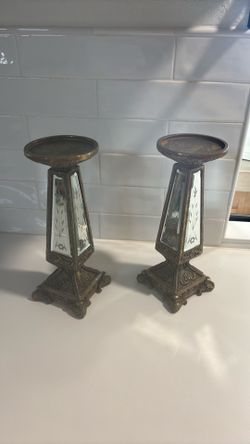 VINTAGE ETCHED GLASS CANDLE HOLDERS