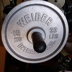 Pair Of 33Lb Weider Olympic Weight Plates 66 Lb Total - Silver