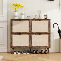 4 Door Shoe Rack, Freestanding Modern Shoe Storage Cabinet, for Entryway