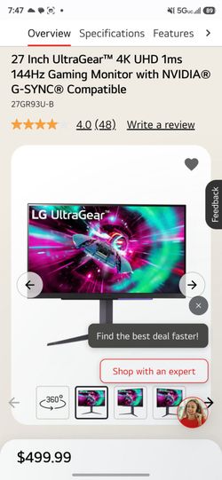 Lg 27in 4k 144hz 1ms monitor parts or fix
