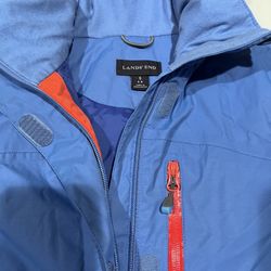 Womens Lands End blue ski jacket rain waterproof hooded zip small 6-8 coat