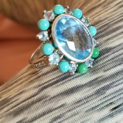 Turquoise And Blue Topaz Ring