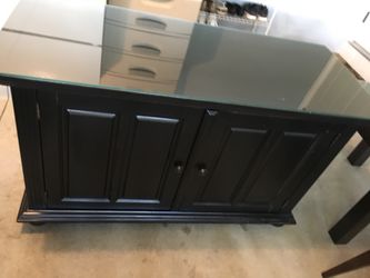 Tv Cabinet Stand with glass top with shelves and cabinet doors