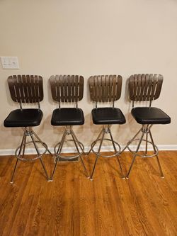 Set Of Four MCM Stationary Bar Stool Chairs By Comfort Line Inc