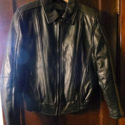 Men's Leather Gallery Black Slim Fit Biker Motorcycle Jacket Coat With Zip Lining, Sz: M