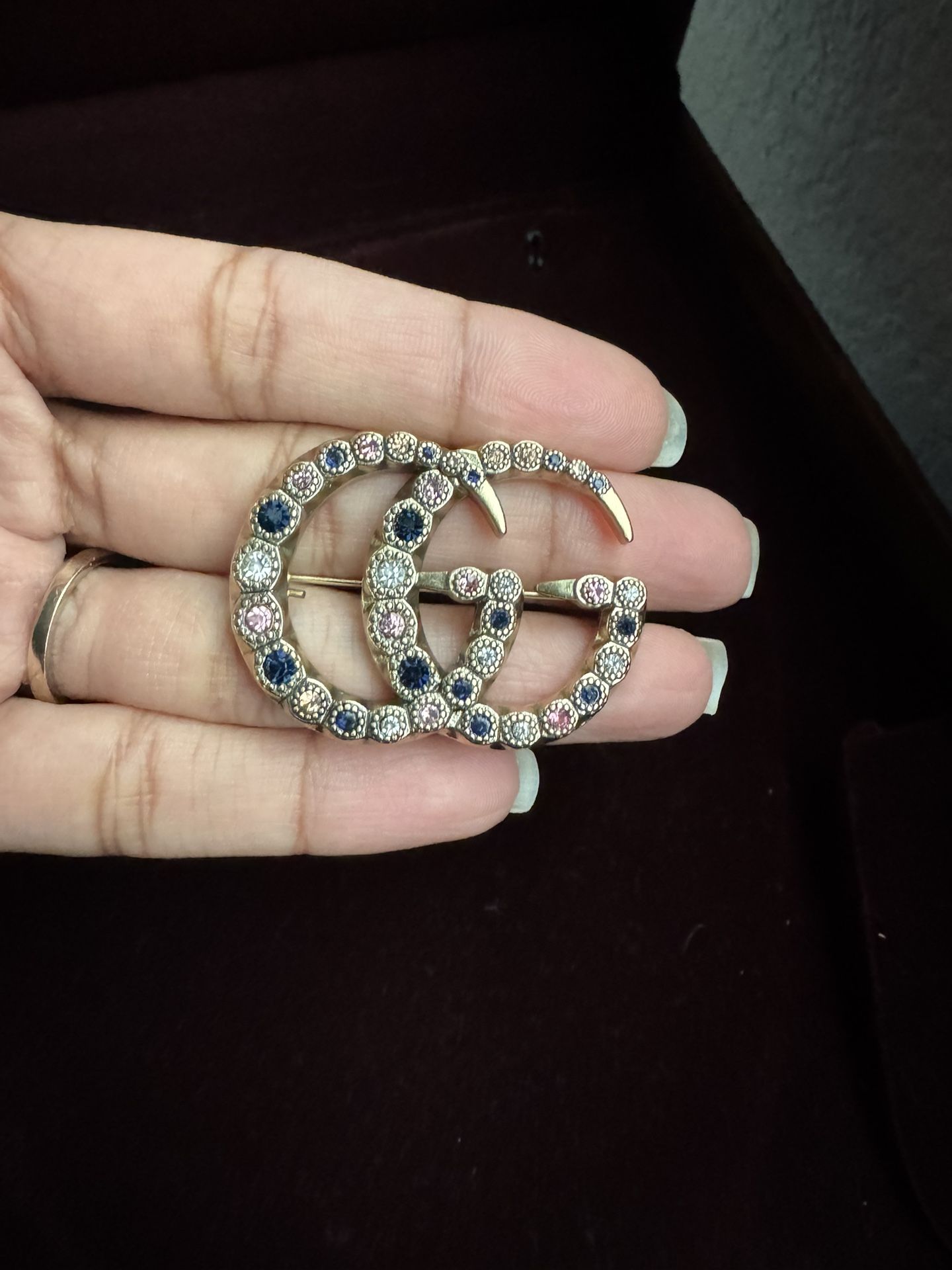 GG Logo Brooch Multi Color Stone Gold