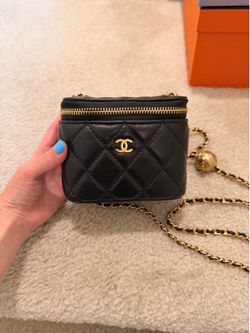 Chanel Mini Vanity Case Lambskin Black Pearl Crush Gold Ball