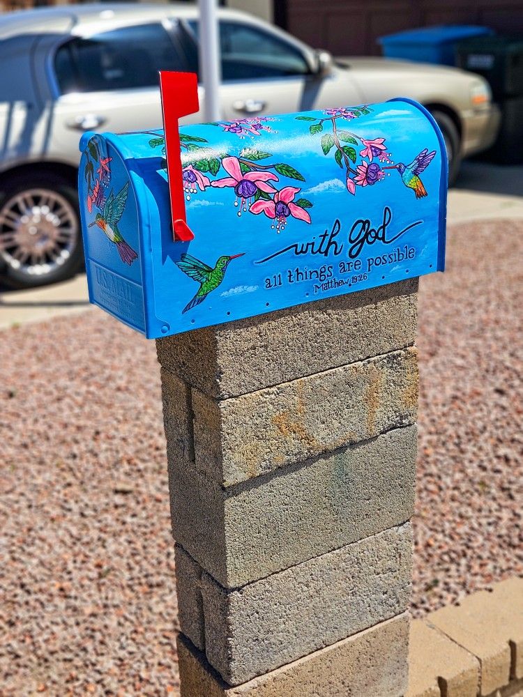 With God All Things Are Possible” – Hand Painted Hummingbird Mailbox Personalized FREE Large #1 of 2