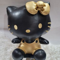 Hello Kitty Plush Kidrobot Black & Gold Vinyl Pleather Faux Leather New 12"