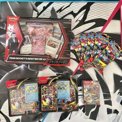 Mega Evolution(1 Booster Bundle, 5 sleeves, 2 blister packs) &1 Team Rocket Box (See description)