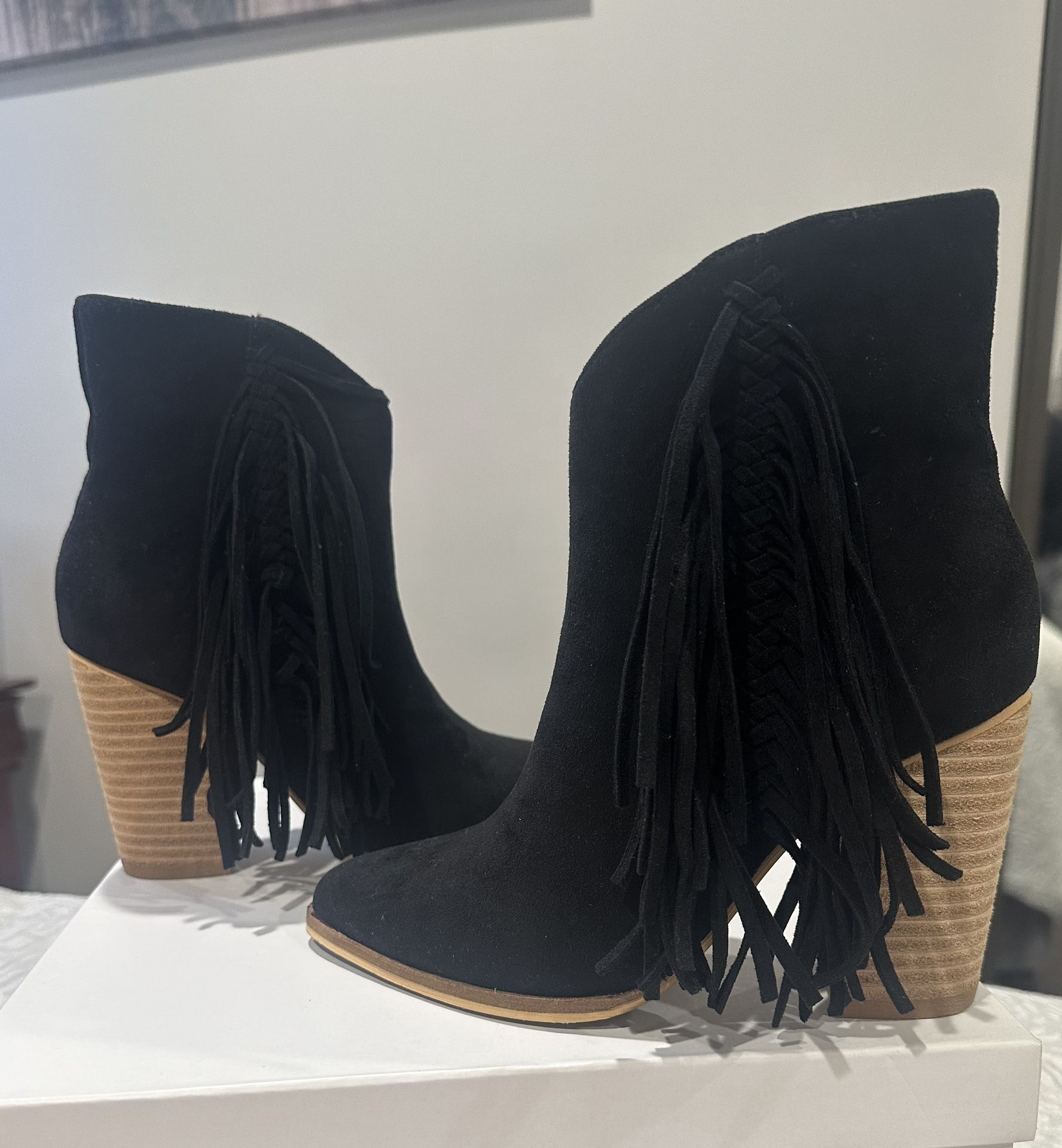Black Fringe Booties