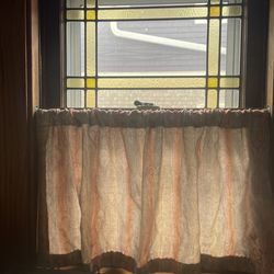 Set of 4 Curtains 39”W x 17H used in 23” W Dining Room Window to still see leaded glass at top