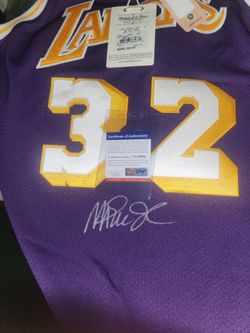 Magic Johnson Mitchell and Ness Lakers jersey signed