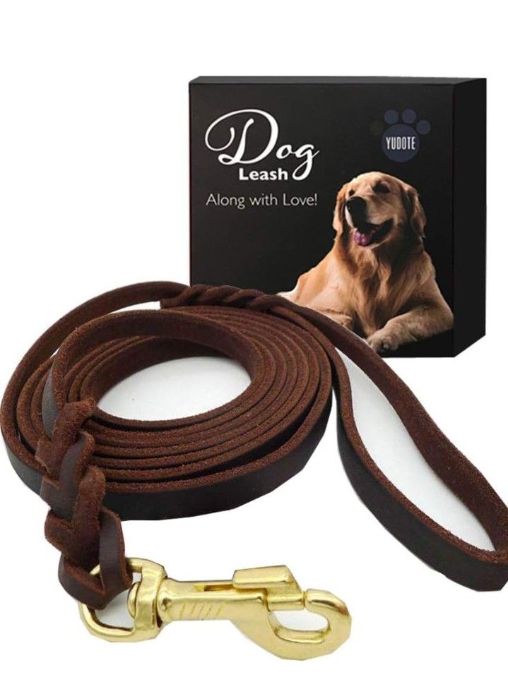 Genuine Leather Dog Leash,4 Feet Braided Heavy Duty Leash,Soft and Durable for Small Medium Walking and Trainning.


