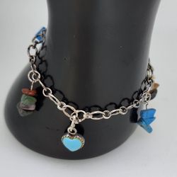 Southwestern Sterling and Turquoise Vintage Charm Bracelet