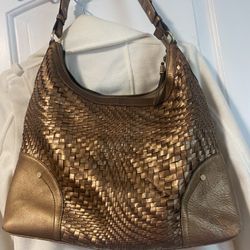 COLE HAAN COPPER COLOR LEATHER WOVEN BAG