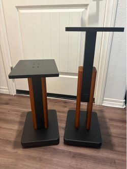 Height Adjustable Speaker Stands Pair for Studio Monitor & Bookshelf Speaker Stands-Wood Grain Floor Speaker Stands for Klipsch, ELAC, JBL, KEF, Edifi