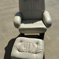 Taupe Swivel Faux Leather Recliner with Ottoman 