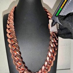 18K Miami Cuban Link Rose Gold Pink Plated Necklace  20mm - 24inch 