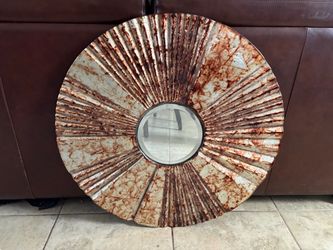 Round Sunburst Wall Mirror Rustic Finish