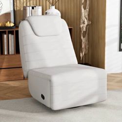 Wide Swivel Accent Recliner Gaming Chair Light Gray Faux Leather.