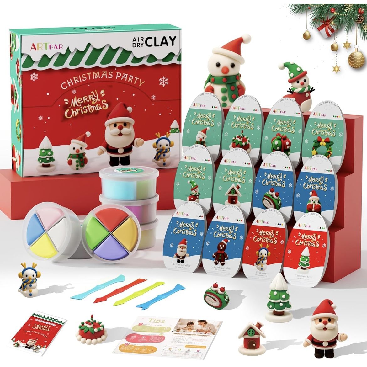 Air Dry Clay Kit - Christmas Theme, Modeling Clay for Kids, DIY Model Magic Clay with Sculpting Tools and Tutorials,12 Boxes Molding Clay, Ultra Light