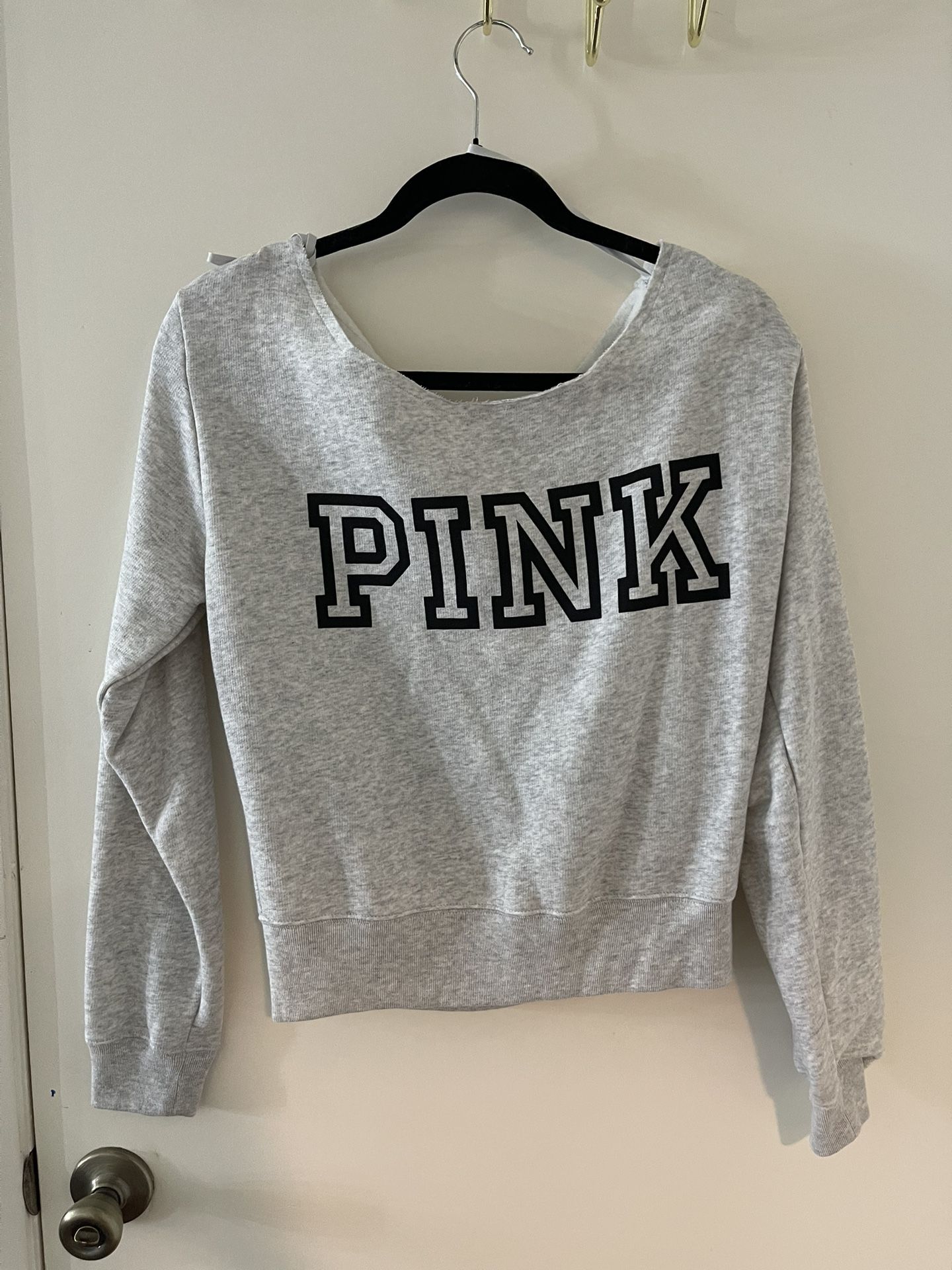 PINK Off The shoulder Sweater With logo