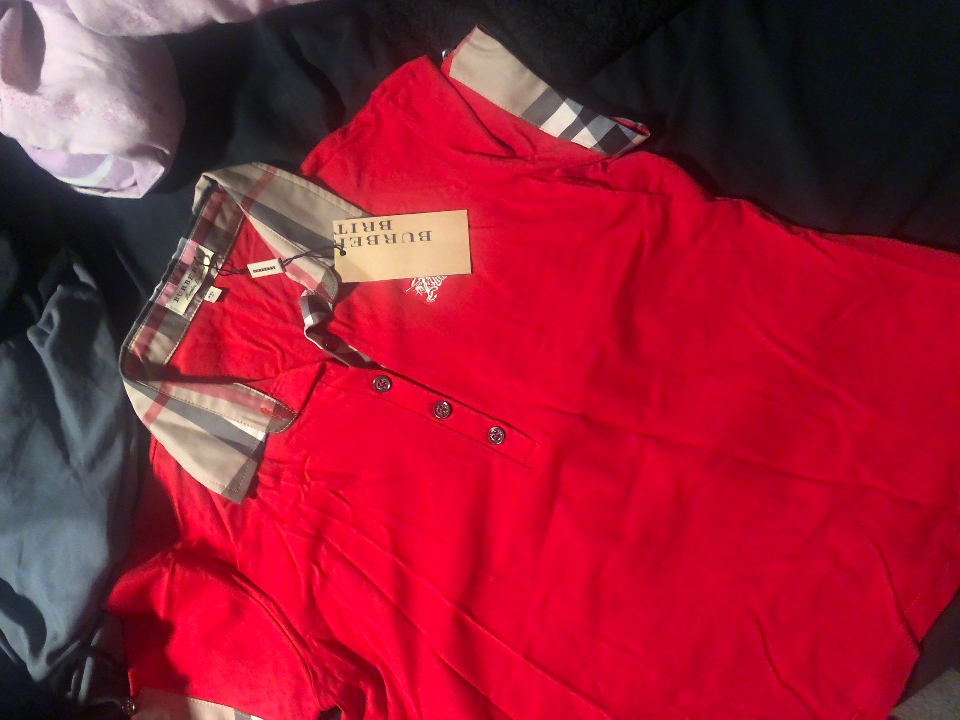 Girls red Burberry collar shirt 2xl