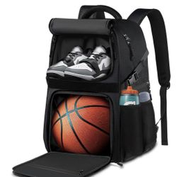 Basketball Bag Backpack with Ball Holder Shoes Compartment, Large Basketball Accessories Sports Bag (Black)