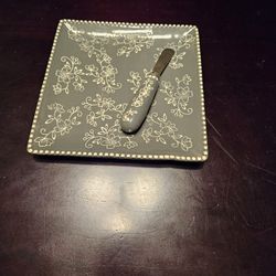 Floral Ceremic Cheese Plate With Spoon