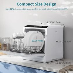 Portable Countertop Dishwashers, 5 Washing Programs Mini Dishwashers with 5 L Built-in Water Tank and Double-layered Glass Door, No Hookup Needed for 