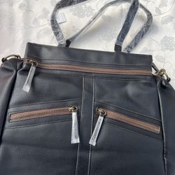 Beautiful NEW Black Leather Tote Bag