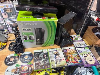 Microsoft Xbox 360 S Slim Black Model Glossy KINECT 10 Games 250GB Org Box Lot  The product is a Microsoft Xbox 360 S Slim Black Model 1439 console, f