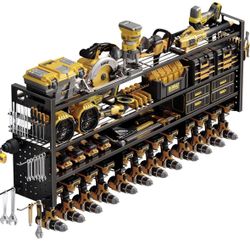 STURDIFLOW 49” Wall Mount Power Tool Organizer – 4 Tier Rack w/ 12 Drill Holders