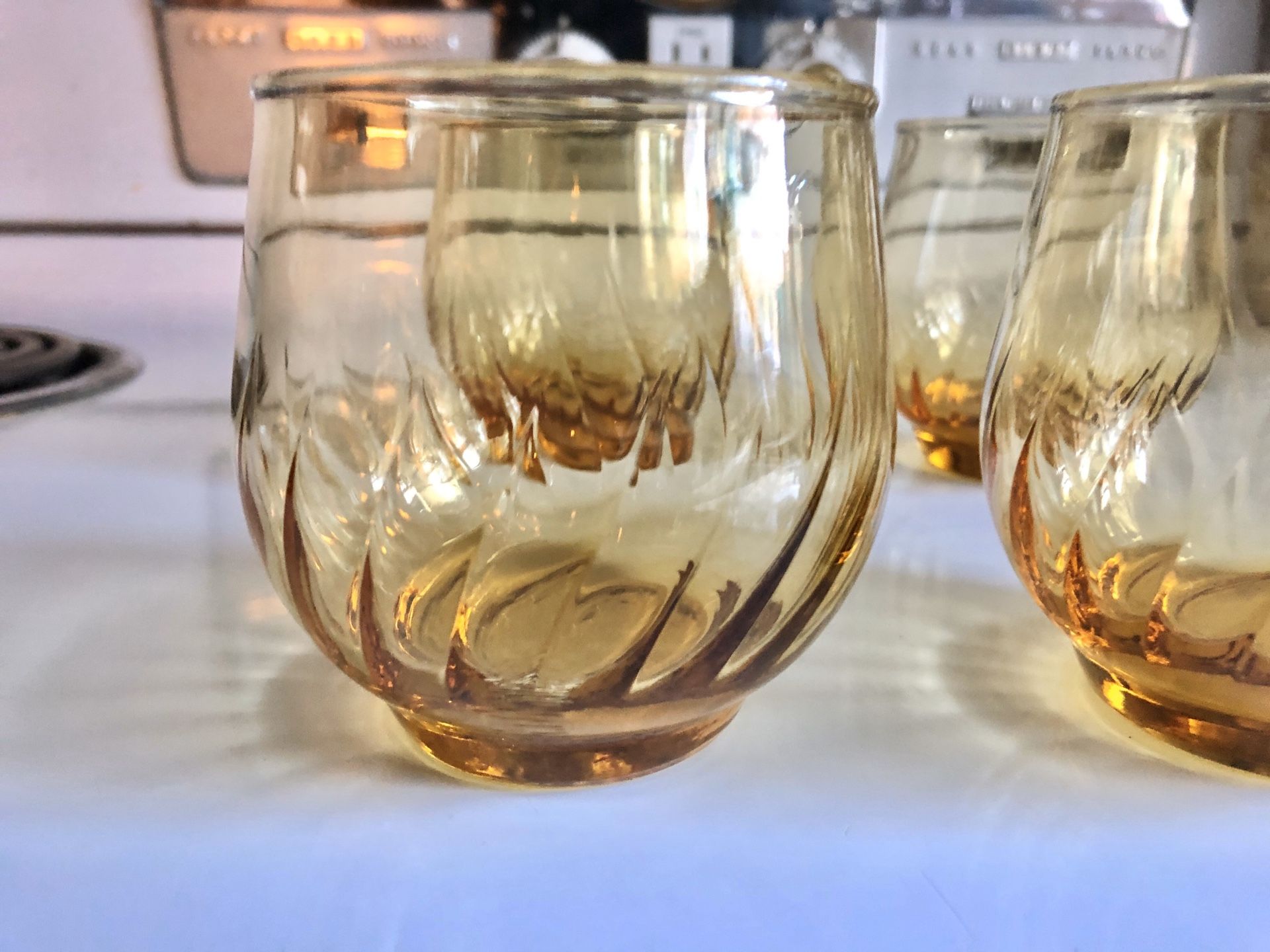 Libbey Roly Poly Amber Swirl Lowball, set of 4