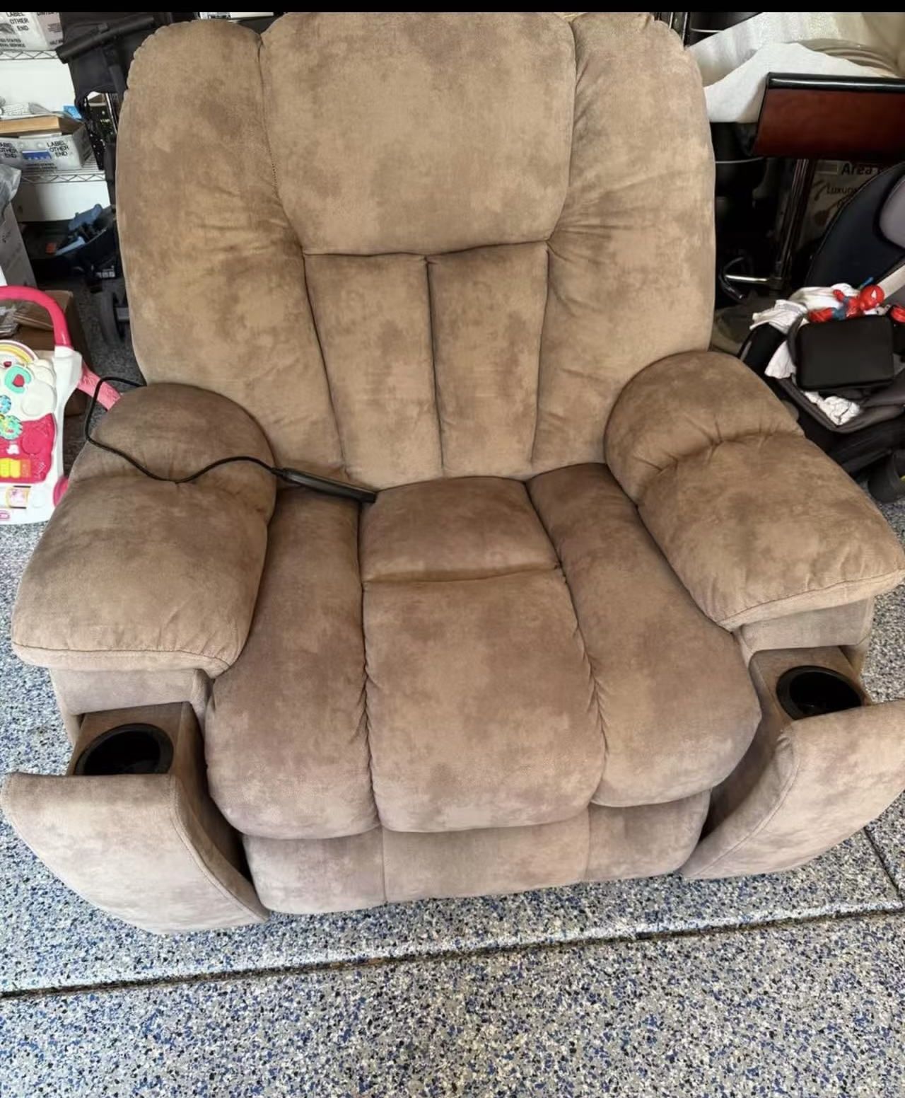 Brand New Manual Recliner with Massage and Heated, Soft Fabric Heated Recliner with Cup Holder